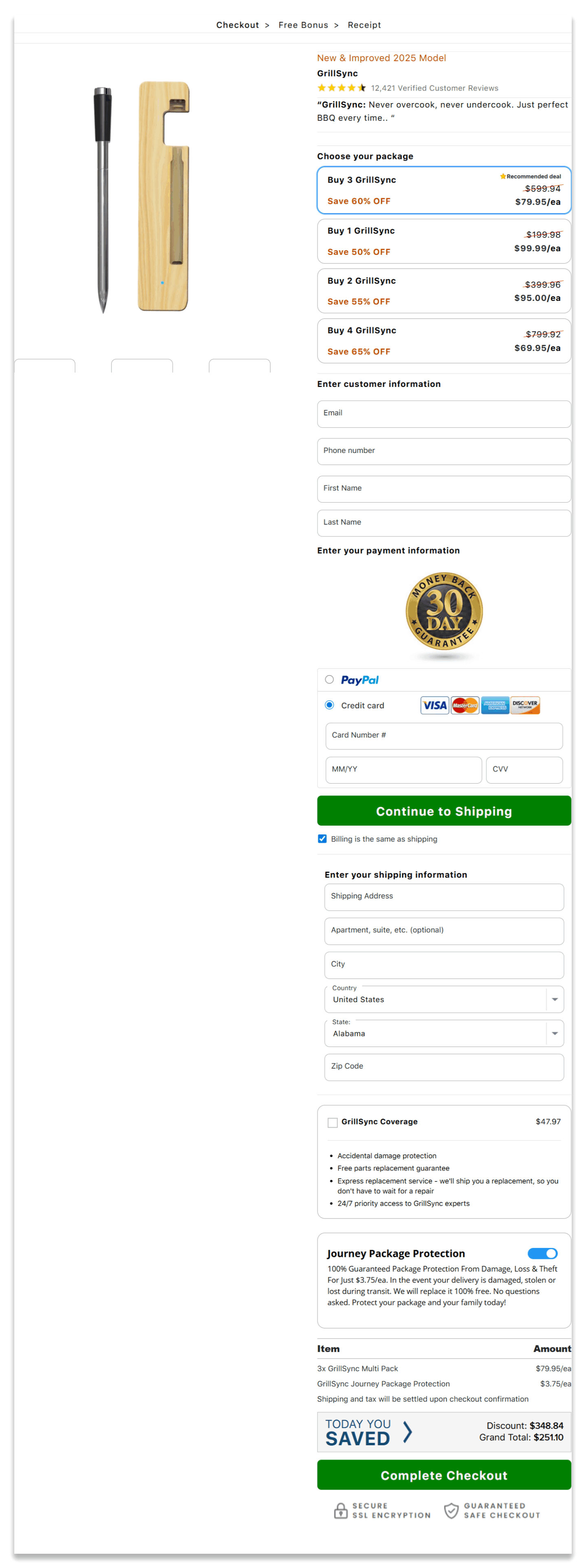 GrillSync secure checkout page